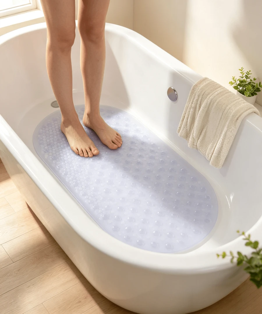Non-Slip, Transparent Bathtub Mat With Suction Cups (68 * 38 Cm), Suitable For Oval Bathtubs; Non-Slip Shower Mat, Suitable For The Bathroom - 1pc - View 1