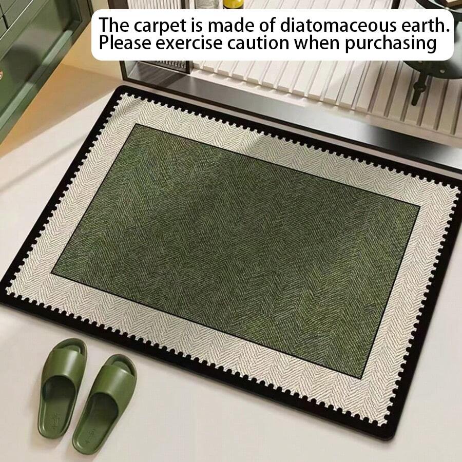 1pc Green, White & Black Bordered Square Floor Mat, Bathroom Mat, Doormat, Small Rug, Carpet, Decorative Area Rug, Outdoor Mat, Washable Bedroom Carpet - Multicolor D - View 1