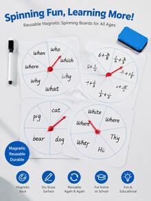 1 Set Magnetic Rotating Learning Board, Reusable Dry Erase Board, Educational Classroom Learning Game, English & Math Practice Tool, Back To School Season, With Marker, Reusable Writing Board, Teaching Tool For Teachers And Home Use - Multiple Styles - View 3