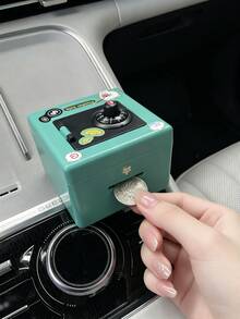1pc Cartoon Car Coin Password Piggy Bank, Mini DIY Creative Coin Storage Box, Plastic Square Coin Savings Box, Car Accessories Storage Box, Car Interior Decor Storage Can (Stickers Can Be DIY And Freely Applied) - A - View 2