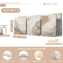 3pcs/Set Neutral Tone Abstract Texture Canvas Wall Decor, Beige Wave Art Poster, Waterproof Canvas Material, Easy To Hang, Suitable For Modern Living Room, Bedroom, Apartment Wall Decoration, Optional Framed Wall Decor - A - View 12