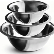 This Three-Piece Stainless Steel Bowl Set Includes Three Sizes Of Practical Mixing Bowls, Ideal For Baking, Making Salads, And Serving Dishes And Snacks - Silver - View 2