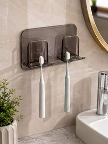 1pc Large Capacity Wall-Mounted No-Drill Acrylic Toothbrush & Toothpaste Holder Storage Rack - Translucent Gray - View 1
