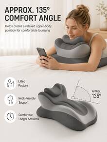 1pc, Size 21*12*8 Inches, Thickened, High Rebound, Soft, Comfortable, Stable, Durable, High Density Sponge, Ergonomic Prone Support Pillow, Modern Minimalist Style, Dark Gray, Streamlined, 3D Curved Surface, Detachable Neck Pillow, Grooved Design - 1PC - View 6