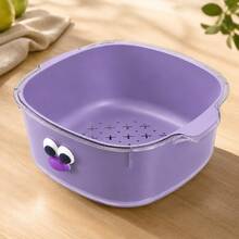 1pc Double-Layer Dopamine Draining Basket, Cute Household Fruit Washing & Filtering 2-In-1 Thickened Design - Multicolor - View 10