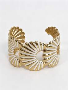White Collection Stainless Steel Enamel Adjustable Open Cuff Bracelet, Starfish Shell Heart Design, Minimalist Fashion Summer Beach Romantic Nautical Personalized Stackable Vintage Clothing Accessory - White - View 13