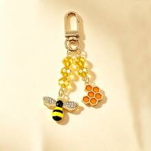 1pc Alloy Oil-Drip Bee Daisy Honeycomb Crystal Pendant, Versatile Bag Charm For Girls, Valentine's Day & Qixi Festival Gift Accessory, Keychain Bag Charm - Multicolor - View 7