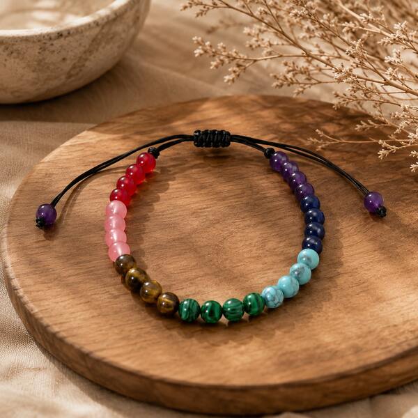 1pc 7 Chakra Adjustable Beaded Bracelet, Natural Gemstone, Unisex Bohemian Style, Yoga Meditation Jewelry, December Birthstone, Healing Aura, Handmade Balance Gift