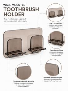 1pc Large Capacity Wall-Mounted No-Drill Acrylic Toothbrush & Toothpaste Holder Storage Rack - Translucent Gray - View 4