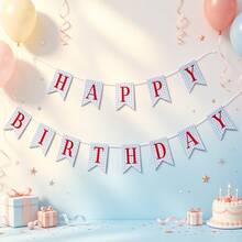 HAPPY BIRTHDAY Letter Fish Tail Banner, Birthday Party Scene Decoration Garland, White Background Blue Plaid Happy Birthday Fish Tail Banner, Home Life Party Photo Prop - Birthday Bunting - View 4