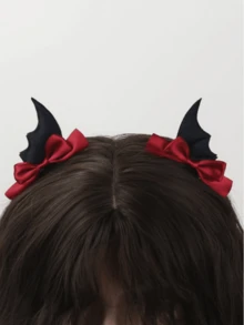 Halloween, Decoração de Halloween, Festa, Presilhas de Cabelo com Laço de Asa de Morcego Diabo Gótico, Presilhas e Grampos de Cabelo Fofos, Acessórios de Cabelo Preto e Vermelho, Ideal para Cosplay de Halloween, Festa Temática, Viagem Diária, Escola, Presentes Fofos Perfeitos para Meninas - presilha de cabelo - Visão 1