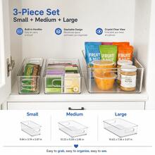 3-Piece Mixed-Size Clear Refrigerator Organizer Bins, Stackable Open Pantry Storage Set For Pantry Packets, Tea Bags And Snack Bars - View 3