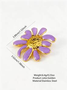 VceTd1PCS Fashion Vacation Style Colorful Enamel Daisy Decorated Stainless Steel Brooch, Suitable For Women To Wear On Vacation Or Party - Golden - View 10