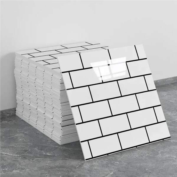 4/10/20pcs Kitchen Rear Panel 3D White Tile Texture Self Adhesive Wall Stickers Wallpaper, Stickers, Wall Stickers, Vinyl Stickers, Home Decor