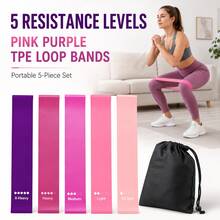 BSKT 5-Piece TPE Resistance Band Set, 5 Colors & 5 Levels, Lightweight Elastic Graded Resistance, Non-Slip Fit, For Adult Beginners And Advanced Training, Glutes, Legs, Squats, Yoga, Pilates, Home Fitness - Multicolor - View 1
