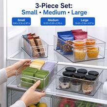 3-Piece Mixed-Size Clear Refrigerator Organizer Bins, Stackable Open Pantry Storage Set For Pantry Packets, Tea Bags And Snack Bars - View 4