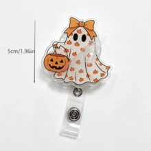 2D Flat Halloween Pumpkin Ghost ID Badge Holder - Retractable Badge Clip, Suitable For Medical Students And Registered Nurses - PMMA Material Workplace Identification Badge Holder | Fun Design | Acrylic Nurse Accessories Back To School, Team Gifts - Halloween - View 11