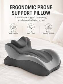 1pc, Size 21*12*8 Inches, Thickened, High Rebound, Soft, Comfortable, Stable, Durable, High Density Sponge, Ergonomic Prone Support Pillow, Modern Minimalist Style, Dark Gray, Streamlined, 3D Curved Surface, Detachable Neck Pillow, Grooved Design - 1PC - View 2
