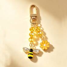 1pc Alloy Oil-Drip Bee Daisy Honeycomb Crystal Pendant, Versatile Bag Charm For Girls, Valentine's Day & Qixi Festival Gift Accessory, Keychain Bag Charm - Multicolor - View 8
