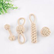 1pc Light Beige Plaid Rope Dog Chew Toy, Durable Teeth Chewing Toy, Suitable For Aggressive Chewers, Interactive Tug Toy For Small And Medium Dogs - Multicolor - View 5