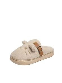 1 Pair Women Off White Cartoon Mule Slippers Buckle Decor Indoor Home Footwear - Beige - View 9
