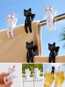 4Pcs Cute Cat Beach Towel Clips, Heavy Duty Plastic Clothes Pegs With Strong Spring Grip, Windproof Drying Clips For Blankets, Towels, Socks And Laundry, Travel Clothes Hangers For Home, Beach, Pool And Outdoor Use, Back To School, New Year Gift - Multicolor - View 2