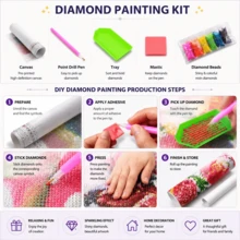 Kit de Pintura de Diamante 5D DIY com Perfuração Completa, Arte de Diamante Sem Moldura com Padrão de Menina Anjo de Natal Rosa com Lanterna e Boneco de Neve, Mosaico de Cena de Neve de Inverno Feito à Mão, Decoração de Parede Doméstica, Adequado para Adultos e Iniciantes como Presente de Feriado - Conjuntos - Visão 4