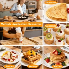 2-Piece Batter Dispensing Bottles With Scale, Hand-Crank Mixing Pancake Bottles, Durable Material, Anti-Drip Outlet, Suitable For Pancakes, Waffles, Crepes, Dessert Baking. Can Hold Different Batter And Sauces, Easy To Disassemble And Clean, Dishwasher , Large Capacity Design, Ideal For Home Baking And Family Breakfast, Efficient And Convenient To Reduce Kitchen Mess. - View 10