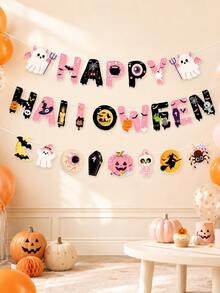 1 Set Baby Halloween Party Paper Banner, Cartoon Pumpkin Ghost Bat Hanging Decoration, Suitable For Baby Birthday Party And Holiday Scene Decor - Multicolor - View 9