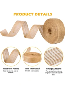 1pc/4pcs Natural Jute Ribbon Roll, Vintage Hollow Jute Fabric Ribbon, Wedding Christmas Gift Box Packaging, DIY Handmade Bow Decoration Hemp Rope Ribbon, Gift Wrapping Supplies (5m) - Webbing - View 2