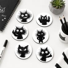 6pcs, Cat Pattern Printed Diatomaceous Earth Coasters, Absorbent Beverage Coasters, Coffee Cup Coasters, Mug Coasters, Tea Cup Coasters, Desk Protection Pads, Suitable For Dining Table, Coffee Table, Bar Counter And Office Desk Decoration - Multicolor - View 1