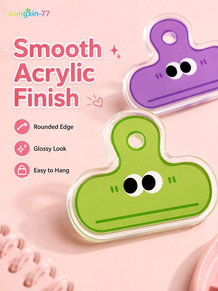 5/10Pcs Random Color Acrylic Paper Clips, Cute Cartoon Expression Binder Clips, Transparent Decorative Journal Clips, Snack Sealing Clips, Back To School Office & Classroom Stationery Gifts For Teens - Multiple Styles - View 7