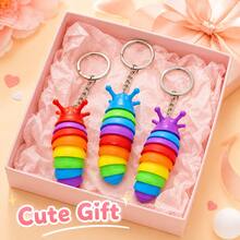 1pc Random Color Rainbow Caterpillar Keychain, Flexible Segmented Silicone Worm Pendant, Suitable For Keys, Backpacks, Handbags, Zipper Decoration And Daily Accessories - Multicolor - View 8