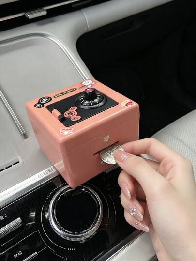 1pc Cartoon Car Coin Password Piggy Bank, Mini DIY Creative Coin Storage Box, Plastic Square Coin Savings Box, Car Accessories Organizer Storage Box, Car Interior Decoration