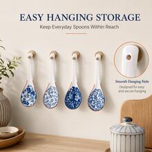 4pcs/8pcs Blue And White Floral Pattern Smooth Glazed Ceramic Soup Spoons, Vintage Chinese Style Tableware, Suitable For Home Dining, Porridge, Noodles, Soup - View 7