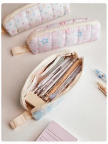 1pc Minimalist Niche Korean Style Pink Star Pencil Case, Portable Stationery Storage Box, High Aesthetic Value, Large Capacity, Multi-Functional Stationery Pencil Pouch - Handheld Version - View 7