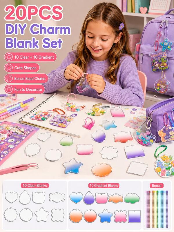 10pcs DIY Gukka Deco Card Set, Acrylic Card Holder With Stickers & Keychain Pendants, Cute Scrapbook Supplies For Kids & Kindergarten