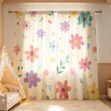 2pcs Pink Floral Curtains, Rod Pocket Design For Privacy Protection, Suitable For Bedroom, Living Room, Dining Room, Balcony, Tea Room, Basement And Other Home Decor. Birthday Gift, Suitable For All Seasons - Multicolor - View 8
