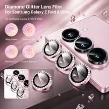 1 Set 3D Rhinestone Sparkling 9H Lens Tempered Glass For Galaxy Z Fold 8 Ultra 7Z Flip 8 7 S26 S26Plus S26Utra S25 25Plus S24 S24Plus S25FE S24Plus S23 23Plus S23Utra S25FE S24FE A15 A25 A35 A55 A14 A34 A54 Rear Bling Diamond Camera Screen Protector Cover - Baby Pink - View 2