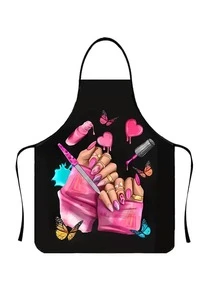 1pc Super Nail Art Graphic Nail Artist Apron, Waterproof & Oil-Resistant Polyester Work Apron, Multi-Purpose Salon Uniform, Suitable For Nail Technicians & Beauticians, Floral Nail Polish Print Adjustable Neck Strap Apron - A - View 6