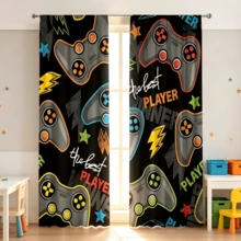 2pcs Game Controller And Letter Pattern Curtains, Fun Polyester Curtains Suitable For Bedroom And Living Room, Roman Blind Design, Privacy Protection, Multi-Functional Decorative Curtains, 160g/M² - Multicolor - View 7