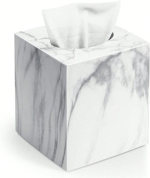 Square Tissue Box Cover, Marble Modern Facial Paper Holder, Cube Acrylic Tissue Holder Accessories For Bathroom Vanity Countertop, Bedroom Dresser, Night Stand, Desk, Office