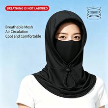 1pc Ice Silk Hooded Sun Protection Face Mask, Breathable Neck Guard Head Cover For Men And Women, Adjustable Drawstring, Cycling Outdoor Sun Protection Hat Cover, 4 Colors Available - Multicolor - View 3