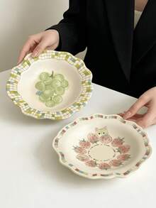 1pc Cute Fruit Pet Ceramic 9-Inch Plate, Exquisite Ceramic Vegetable Salad Mixed Rice Plate, Beautiful Dessert Cake Display Plate, Party Gathering Guest Reception Plate, Suitable For Home, Restaurant, Cafe, Dessert Shop, Gift, Gathering, Party - Multicolor - View 5