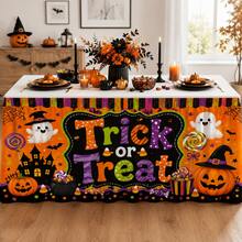 Trick Or Treat Halloween Table Skirt, Spooky Party Table Decor With Pumpkin Ghost Theme - Multicolor - View 1