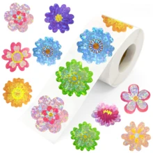 500pcs/Roll Stiker Dekoratif Bunga Warna-warni Laser, Cocok untuk Scrapbook DIY, Dekorasi Dinding Foto, Stiker Pembungkus Kado, Stiker Hadiah Kelas, Stiker Dekorasi Liburan, Stiker Pesta - MultiWarna - View 6