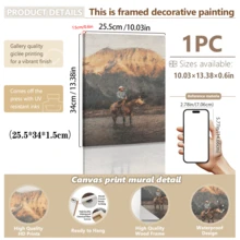 1pc Framed Canvas Wall Art, Western Cowboy Painting, Vintage Medieval 12 Months Style, Antique Oil Painting, Atmospheric Print, Western Cowboy Decor, Retro Horse Riding Wall Art, Home Decor Wall Painting, Living Room Wall Art, Birthday Graduation Poster Gift - Multicolor - View 15