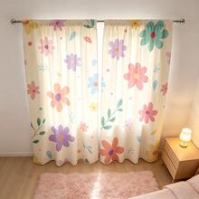 2pcs Pink Floral Curtains, Rod Pocket Design For Privacy Protection, Suitable For Bedroom, Living Room, Dining Room, Balcony, Tea Room, Basement And Other Home Decor. Birthday Gift, Suitable For All Seasons - Multicolor - View 10
