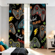 2pcs Game Controller And Letter Pattern Curtains, Fun Polyester Curtains Suitable For Bedroom And Living Room, Roman Blind Design, Privacy Protection, Multi-Functional Decorative Curtains, 160g/M² - Multicolor - View 11