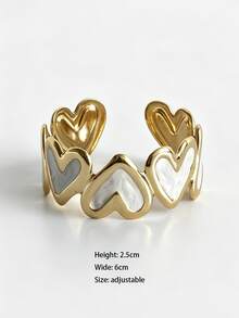 White Collection Stainless Steel Enamel Adjustable Open Cuff Bracelet, Starfish Shell Heart Design, Minimalist Fashion Summer Beach Romantic Nautical Personalized Stackable Vintage Clothing Accessory - White - View 21